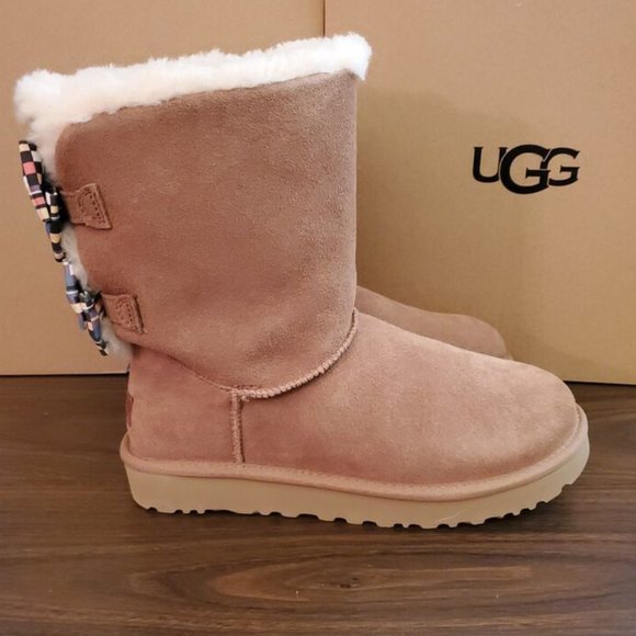 Ugg Women's Bailey Bow Checker Chestnut - Picture 2 of 5